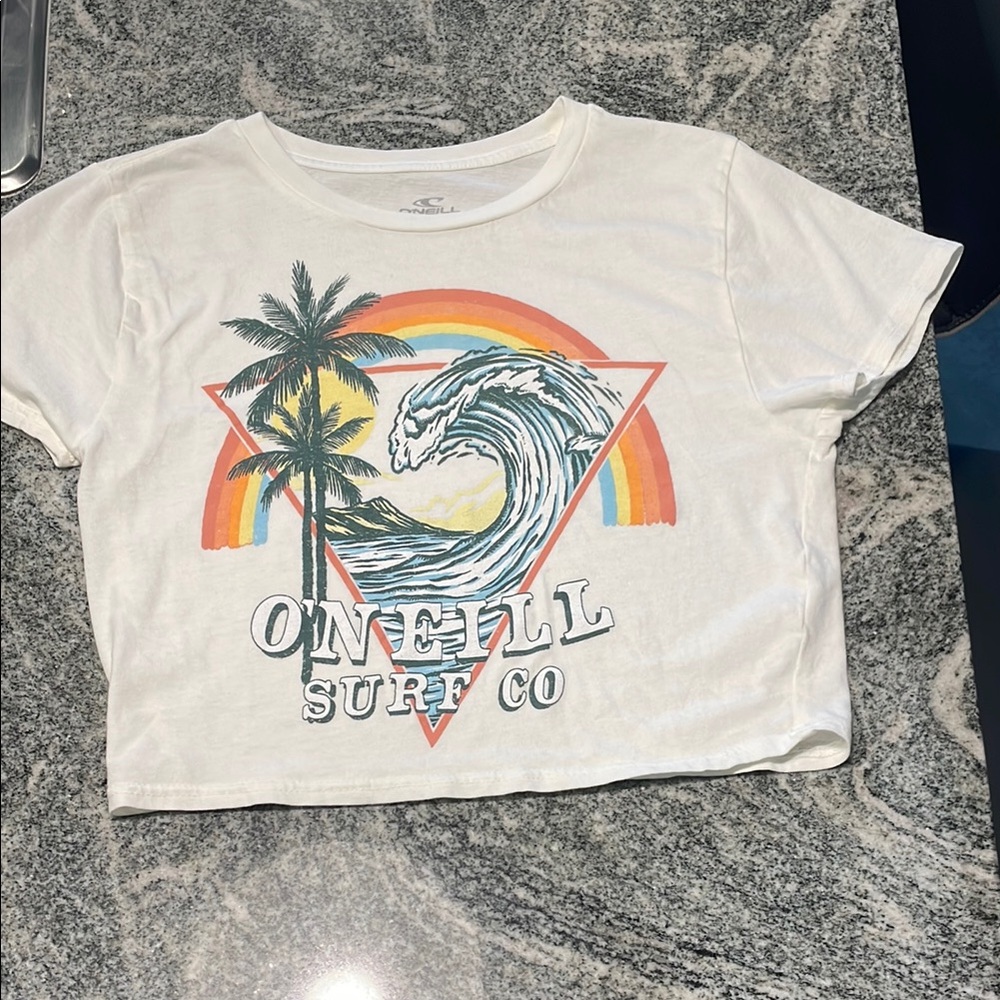 O'Neill White Short Sleeve Tee with Beach Graphics